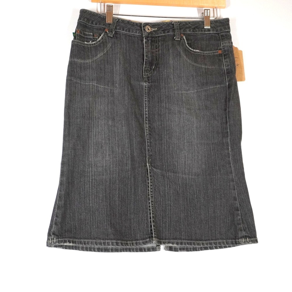 Vintage‎ Y2K Level 99 Faded Black Denim Midi Skirt 7/8 Dark Grey Slit Utility